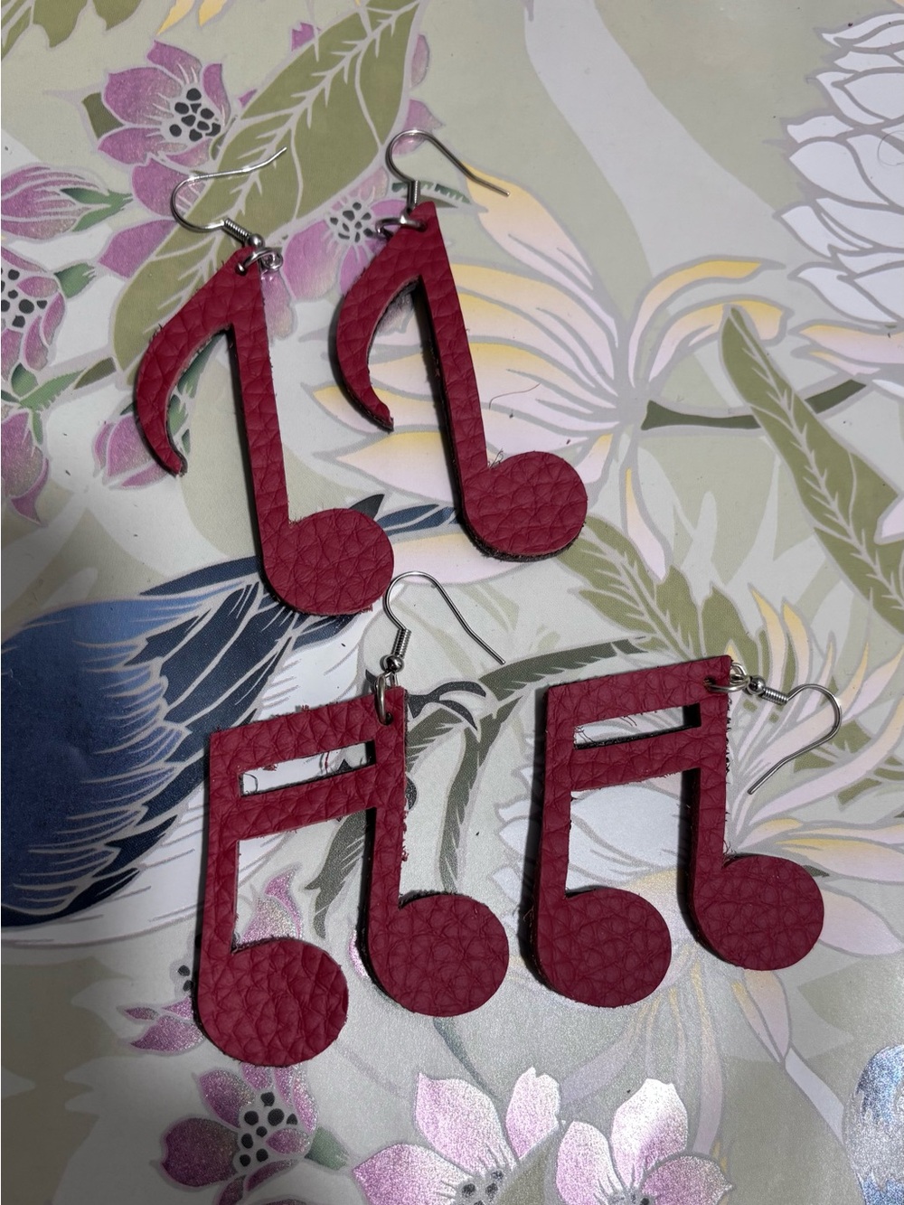 Red Leather Music Note Dangle Earrings- Stylish Women’s Jewelry Mothers Day gift
